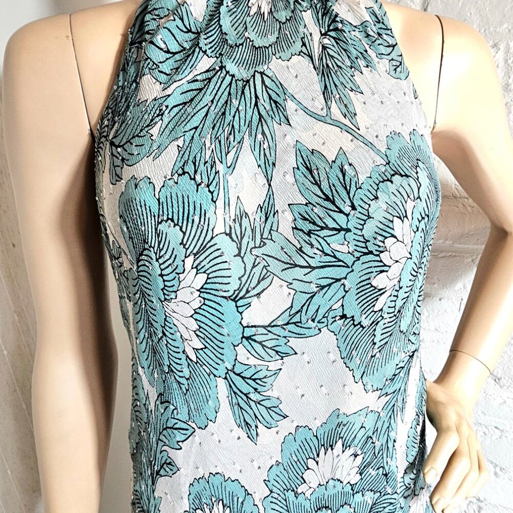 Diane von Furstenberg Floral Halter Maxi Dress Silver Drop Detail Size S - Picture 9 of 13